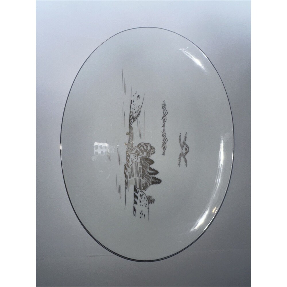 50's Vintage Serving Platter Kutani China Hand Painted Gold Accent Countryside